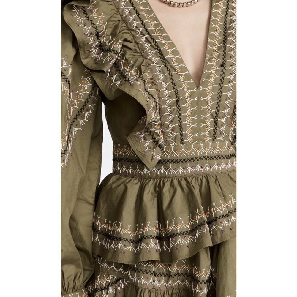 Ulla Johnson Olive Anais Embroidered Ruffle Mini Dress Size 6 Cotton Boho Chic - Picture 4 of 16